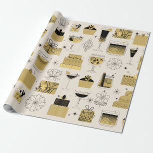 Papel De Presente Estilo Geométrico Dourado Amarelo Preto no Anivers