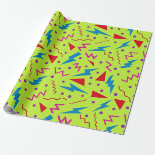 Papel De Presente Estilo geométrico Memphis anos 80 90 amarelo 