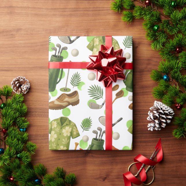 Papel De Presente Estilo Hawaiano Golf com bola e bolsa para golfist (Presente de Natal)