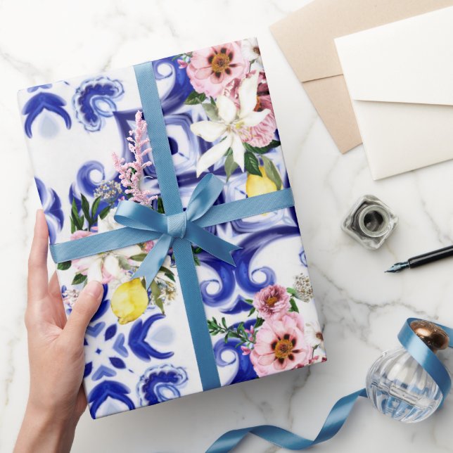 Papel De Presente estilo italiano,azulejos,majolica,Impressão de tud (Presentear)