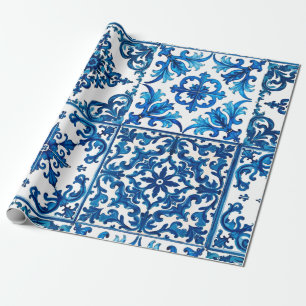 Papel De Presente estilo italiano,Mediterrâneo,mosaico,azul,