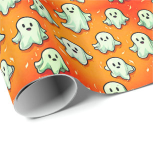 Papel De Presente Estilo Kawaii Bonito Fantasmas em Laranja