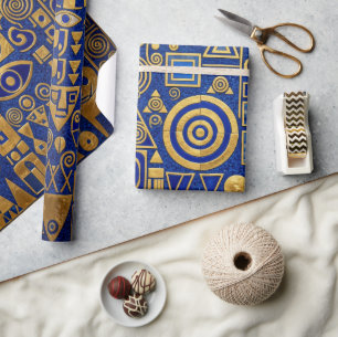Papel De Presente Estilo Klimt Azul+Ouro Renascimento Egípcio