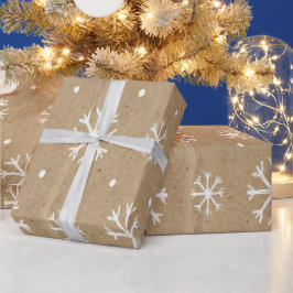 Papel De Presente Estilo Kraft Natural com Padrão de Floco de Neve B