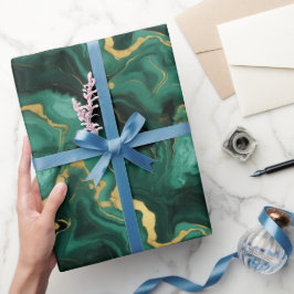 Papel De Presente Estilo líquido verde esmeralda e mármore dourado