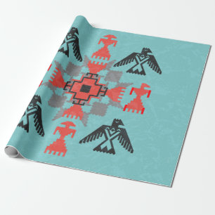 Papel De Presente Estilo Navajo, ornamento étnico com aves e abstra