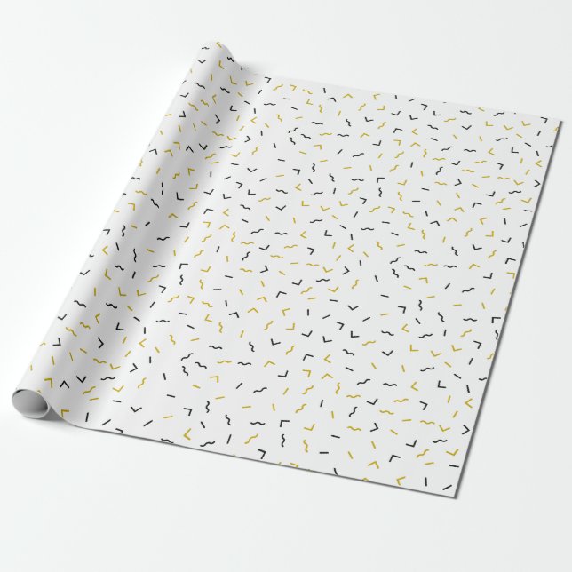 Papel De Presente Estilo preto de Memphis e Dourado moderno (Desenrolado)