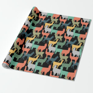 Papel De Presente Estilo Retro Padrão de Lhama Alpaca Vintage Rosa