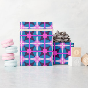 Papel De Presente Estilo retrô rosa azul berinjela estética dos anos