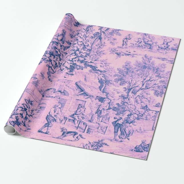 Papel De Presente Estilo Russo Rococo - Toile Rosa Francês - Desapar (Desenrolado)