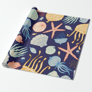 Papel De Presente Estilo sem costura, bonito, com águas-vivas, conc