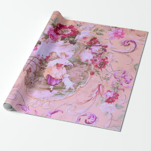 Papel De Presente Estilo Toile Rococo Vitoriano - Estilo Cor de Rosa