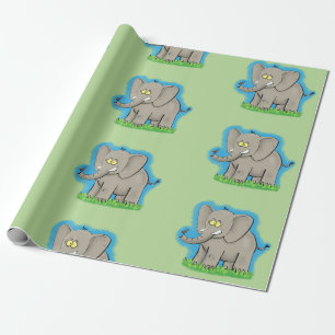 Papel De Presente Estilo verde de desenho animado de elefante