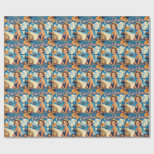 Papel De Presente Estilo Vintage Cote D'Azur Beach Girl