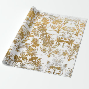 Papel De Presente Estilo Vintage Grunge Dourado Padrão Floral Damask