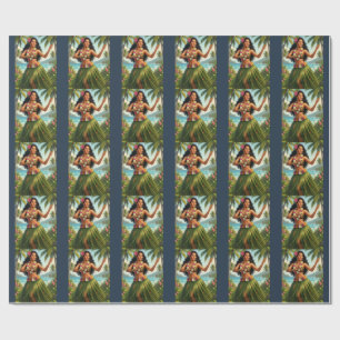 Papel De Presente Estilo Vintage Havaiano Garota Hula Viagem