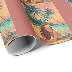 Papel De Presente Estilo Vintage Havaiano Viagem Aloha do Havaí