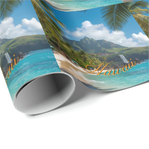 Papel De Presente Estilo Vintage Havaiano Viagem Costa Mar Azul
