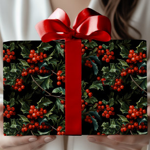 Papel De Presente Estilo Vintage Holly Berry Natal Clássico