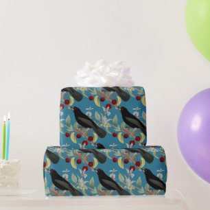 Papel De Presente Estilo Vintage - Melro em Azul para Artesanato ou