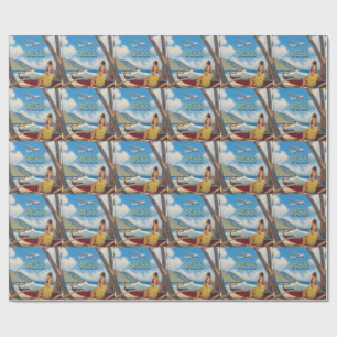 Papel De Presente Estilo Vintage Viagem Havaiano Honolulu Garota Hul