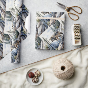 Papel De Presente Estilo Watercolor Wolf Wolf Wolf Animal Art