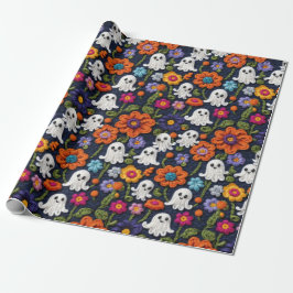 Papel De Presente Estilos de Crochet Halloween Fantasmas e Flores