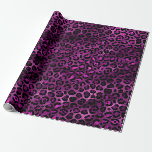 Papel De Presente Estiloso Roxo & Preto Foil Leopardo Pontos Safari