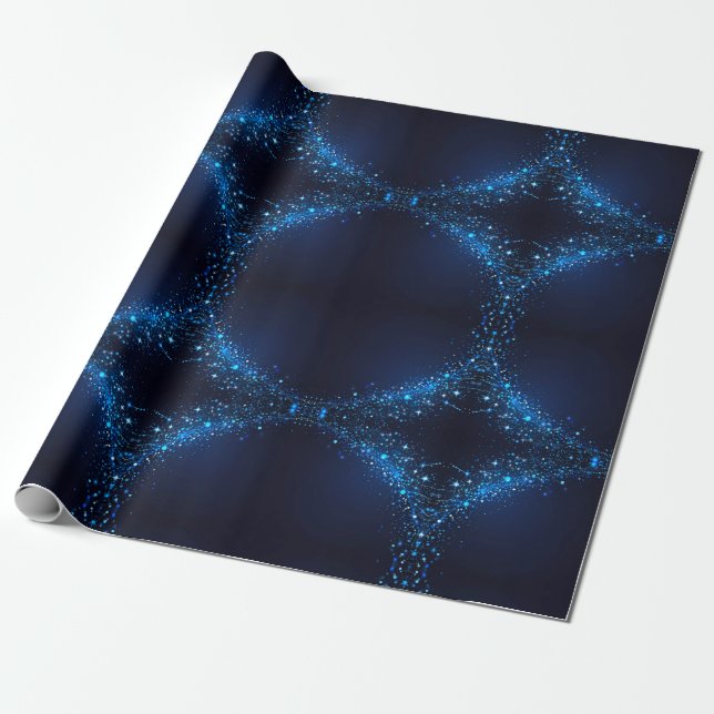 Papel De Presente Estimulações brancas em azul profundo (Desenrolado)