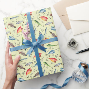 Papel De Presente Estirpes de Pesca em Amarelo Claro