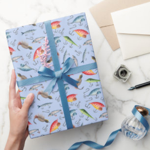 Papel De Presente Estirpes de pesca em azul claro