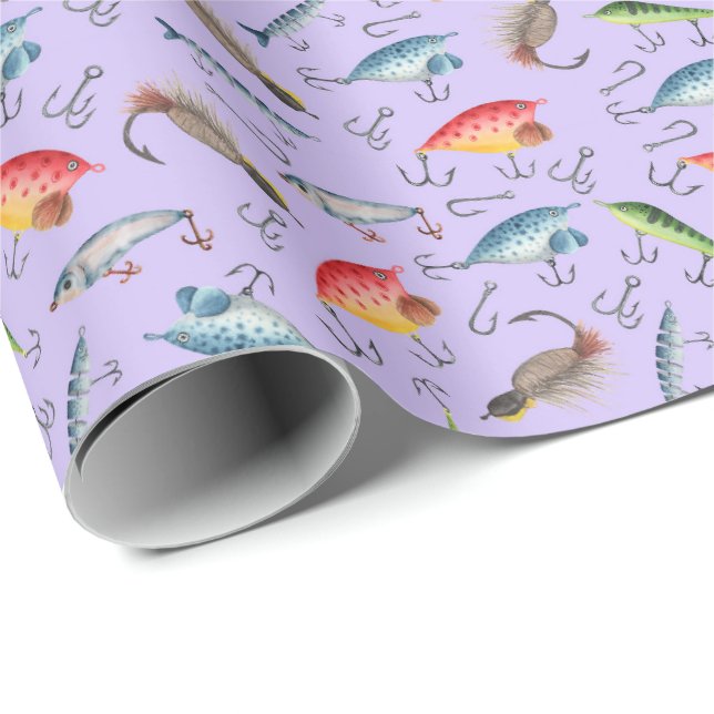 Papel De Presente Estirpes de pesca em roxo claro (Ponta do rolo)