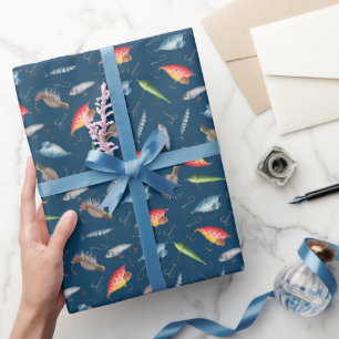 Papel De Presente Estirpes de pesca no Marinho azul
