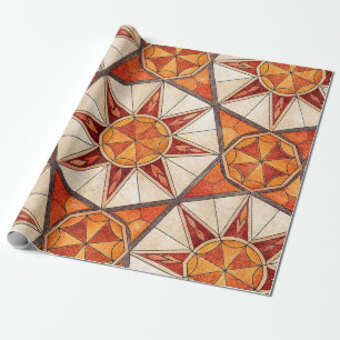 Papel De Presente Estouro de Estrela Vermelho e Laranja - Mosaico Ge