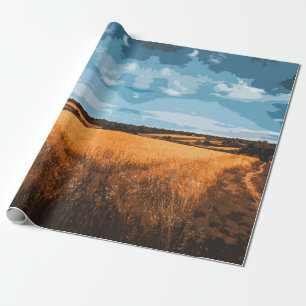 Papel De Presente Estrada Rural Ensolarada de Verão Campo Rústico Do