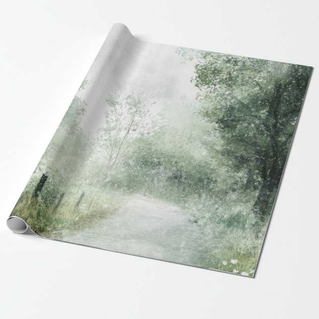 Papel De Presente Estrada Rural Nebulosa Caminho Florestal Paisagem  (Desenrolado)