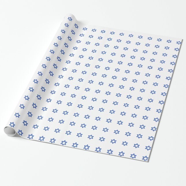 Papel De Presente Estrela azul de Davi em Branco (Desenrolado)