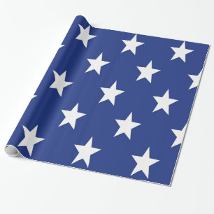 Papel De Presente Estrela Branca em Fundo Azul