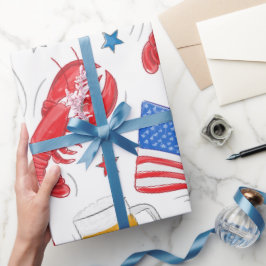 Papel De Presente Estrela de Bandeira de Lagosta
