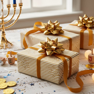 Papel De Presente Estrela de Davi Dourada Listrada Silenciada Judaic