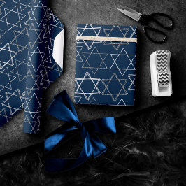 Papel De Presente Estrela de David Pattern | Azul Marinho e Prata
