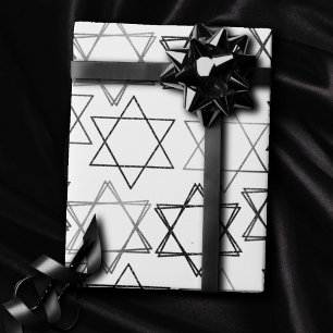 Papel De Presente Estrela de David Pattern   Silver e White Classic