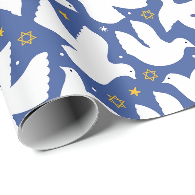 Papel De Presente Estrela de Dove Azul de David Hanukkah (Ponta do rolo)