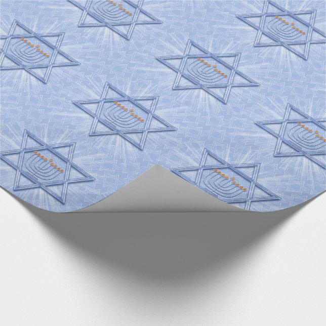 Papel De Presente Estrela de Hanukkah de David com Menorah e Swirls (Ponta)
