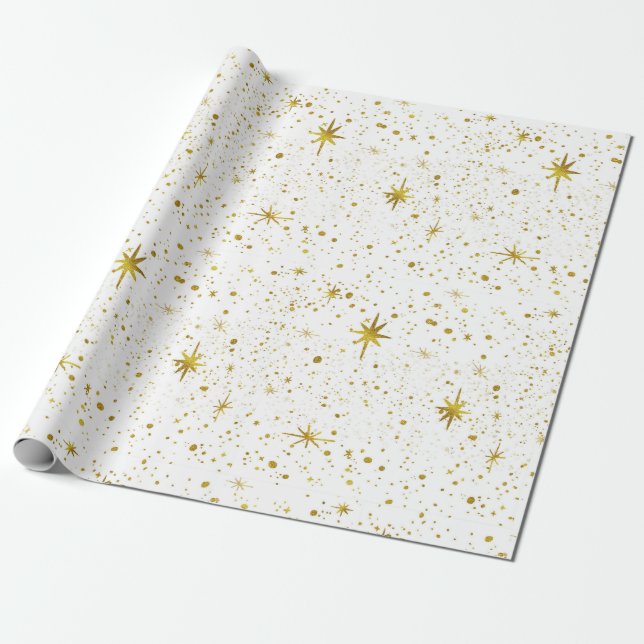 Papel De Presente Estrela de Natal Moderna e Mínima / Dourada (Desenrolado)