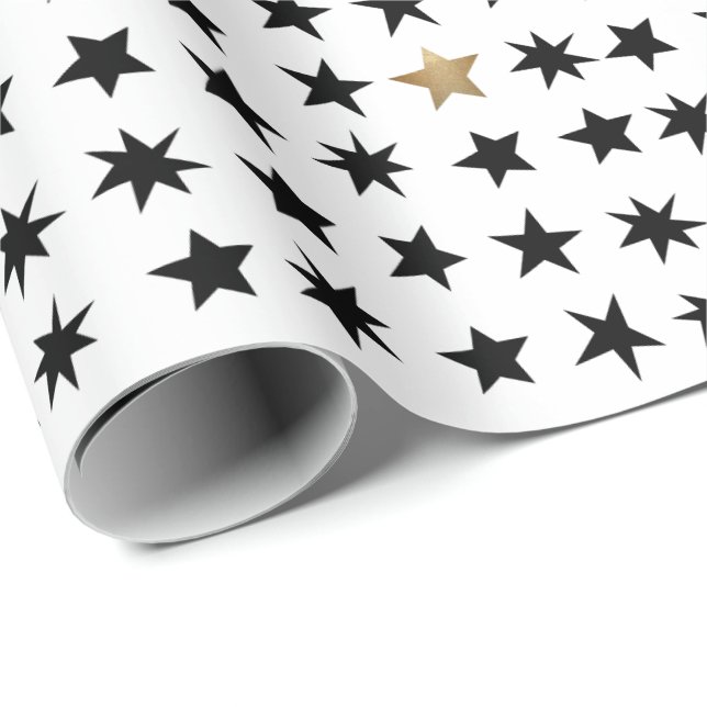 Papel De Presente Estrela de Natal Negra Moderna (Ponta do rolo)