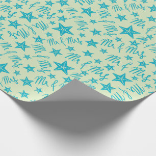 Papel De Presente Estrela-do-mar Azul Casal de Verão Casamento Ocean