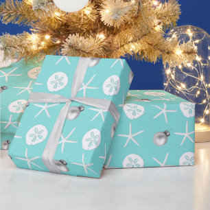 Papel De Presente Estrela do Mar Azul Claro Dólar de Areia Natal Tro