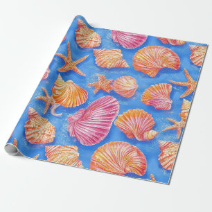 Papel De Presente Estrela-do-Mar Bold Naval Laranja Magenta Azul