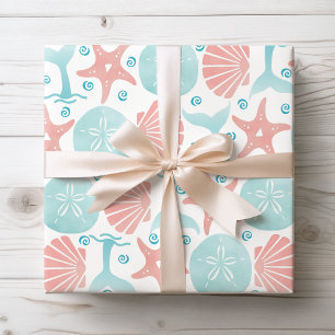Papel De Presente Estrela-do-mar Costeira, Conchas e Baleia